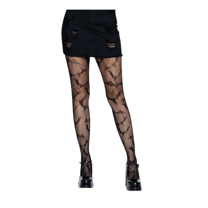 Collant en filet noir avec motif de chauve-souris