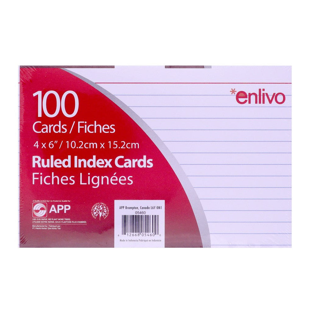 Carte fiche lignée 4 po x 6 po blanc (paquet de 100)