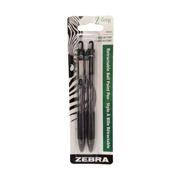 Stylo à bille rétractable pointe moyenne Zebra Z-Grip (paquet de 2)