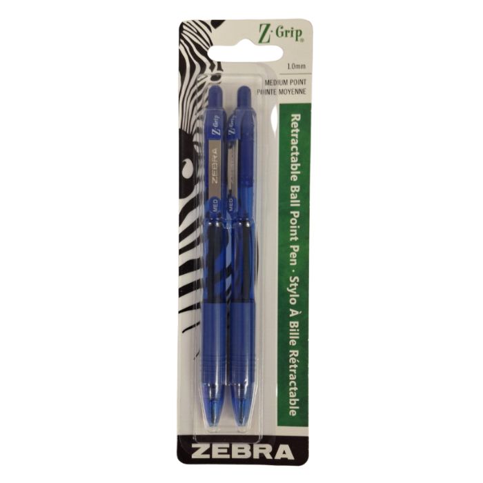 Stylo à bille rétractable pointe moyenne Zebra Z-Grip (paquet de 2)