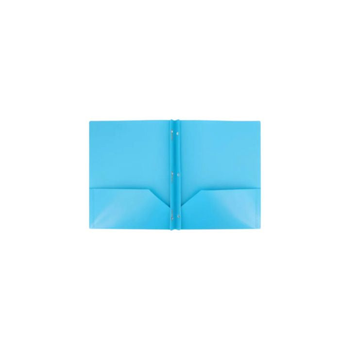 Duo-tang en plastique opaque avec pochettes bleu pâle
