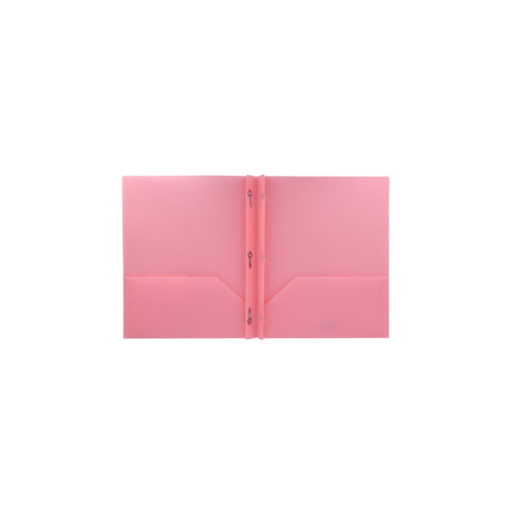 Duo-tang en plastique opaque avec pochettes rose