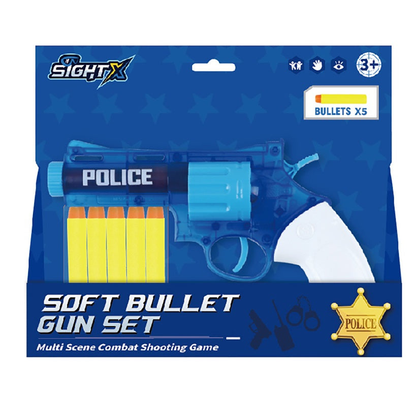 Pistolet de police bleu Amuze avec 5 projectiles en mousse (3 ans et plus)