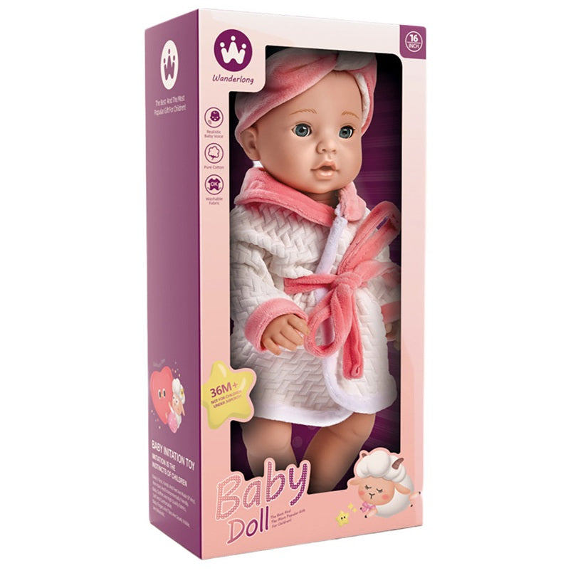Poupée bébé 16 po en robe de chambre (3 ans et plus)