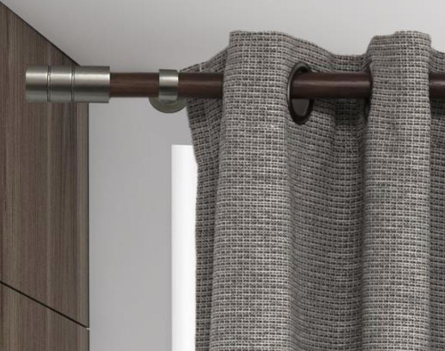 Tringle à rideau extensible en bois brun foncé et finition argent