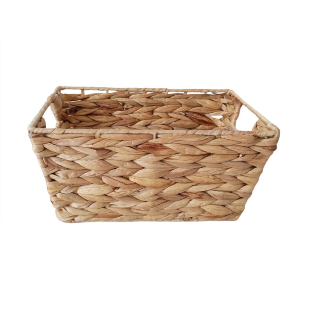 Panier de forme rectangulaire évasée en jacinthe d'eau