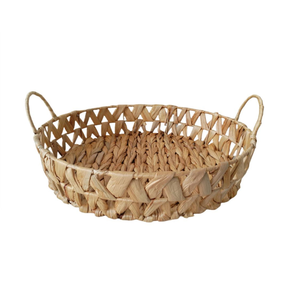 Panier rond 15 po x 3,2 po en jacinthe d'eau naturelle