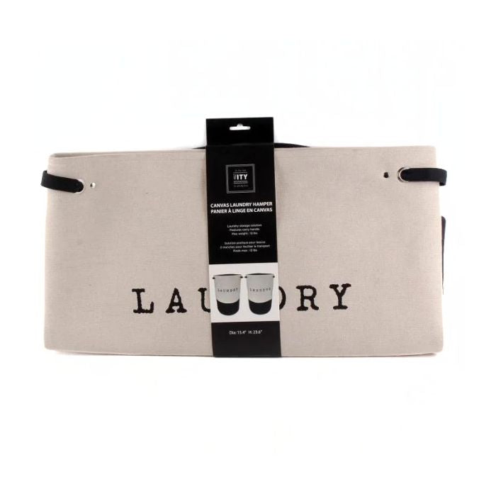 Panier à linge 15 po x 24 po en canevas beige "Lessive"