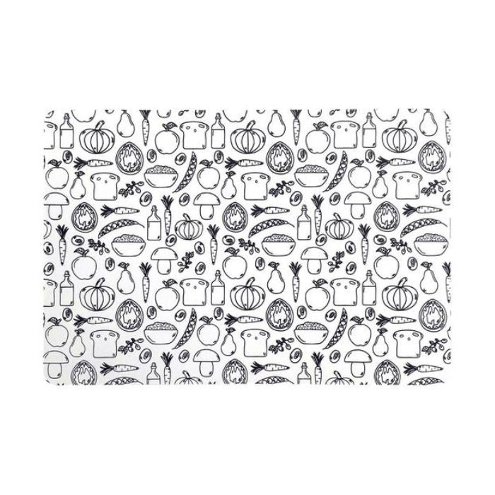 Napperon en PVC blanc avec motif nourriture noire