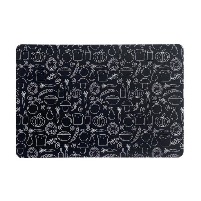 Napperon en PVC noir avec motif nourriture blanc