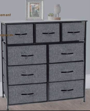 Meuble à 9 tiroirs en tissu noir 39,4 po x 11,7 po x 39,4 po