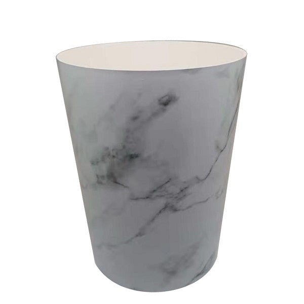 Poubelle ronde en plastique motif marbre blanc