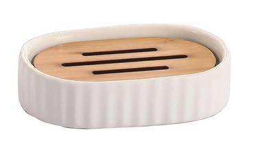 Porte-savon en bambou et céramique blanche