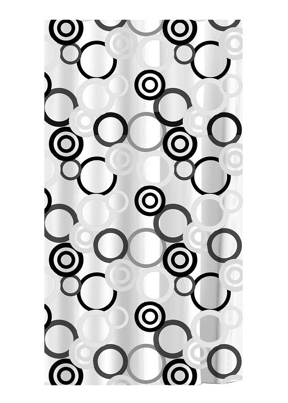 Rideau de douche en PEVA 71 pouces x 71 pouces motif de cercle gris, noir, blanc