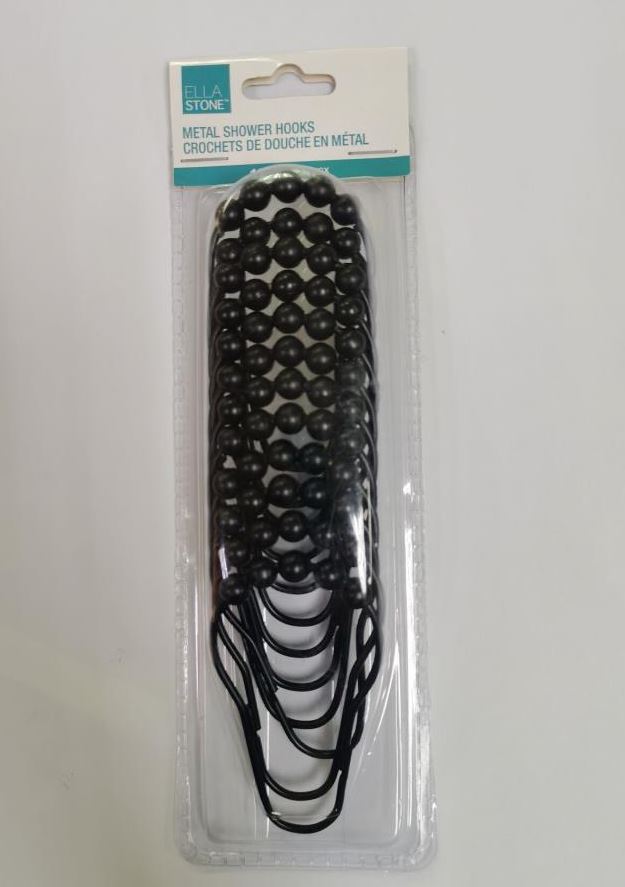 Crochet de rideau de douche en métal noir (pauqet de 12)