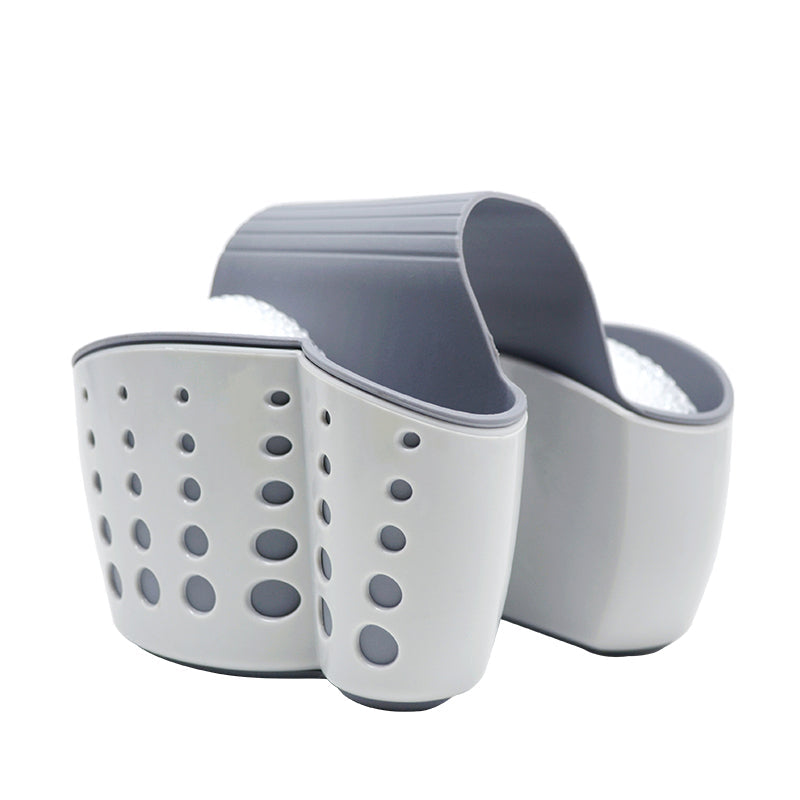 Rangement double pour éponge pour l'évier blanc et gris