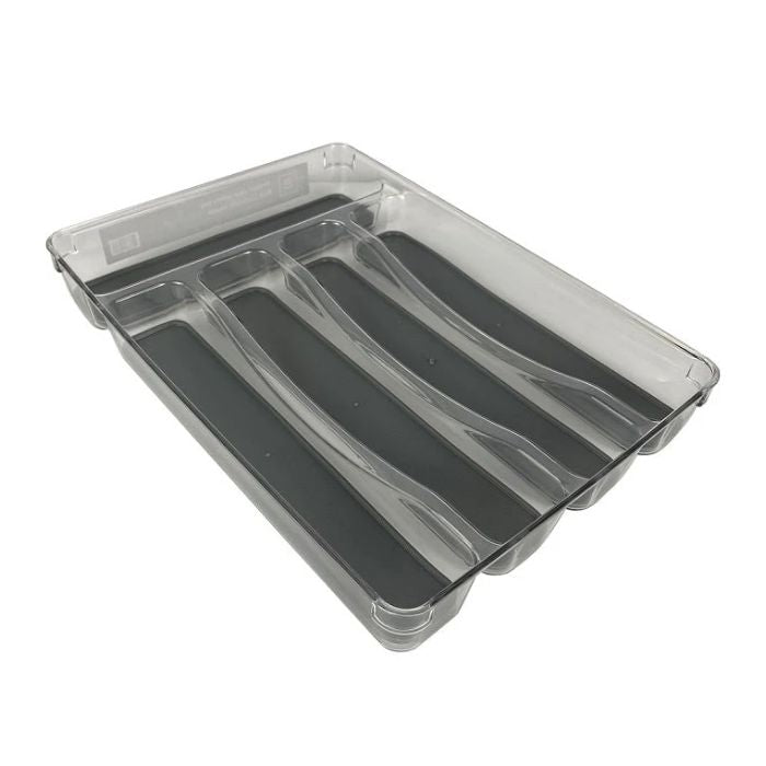 Plateau à ustensiles avec antidérapant 5 sections transparent