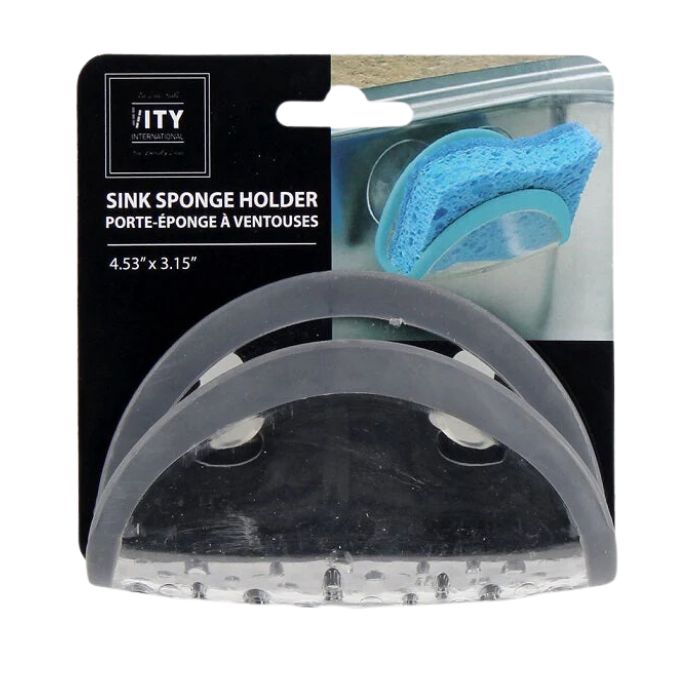 Porte-éponge à ventouse 4,53 po x 3,15 po en plastique transparent et gris