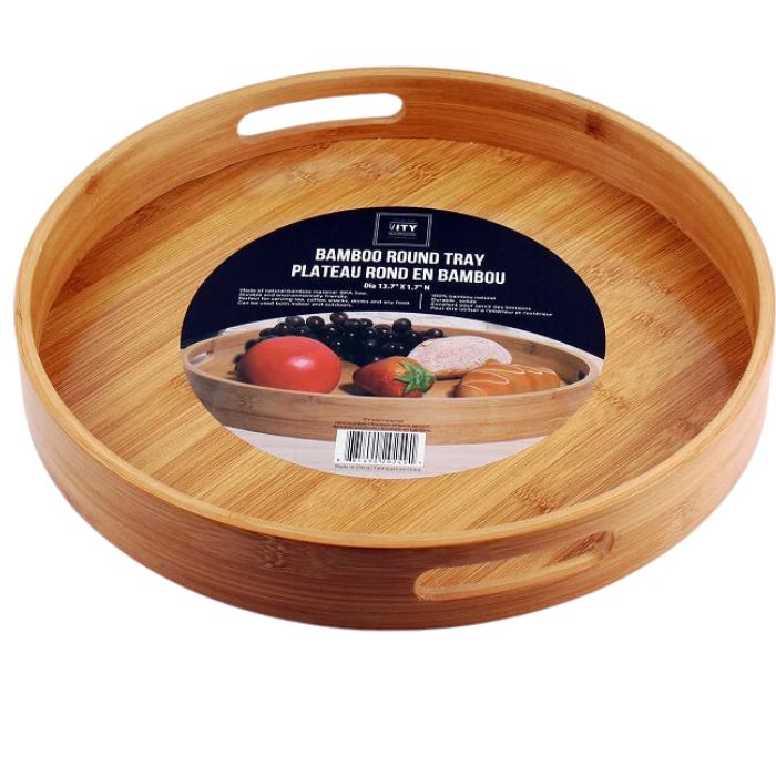 Plateau en bambou rond 13,7 po x 1,7 po