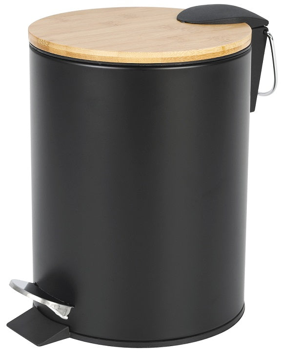 Poubelle à pédale ronde 5 L avec couvercle en bambou