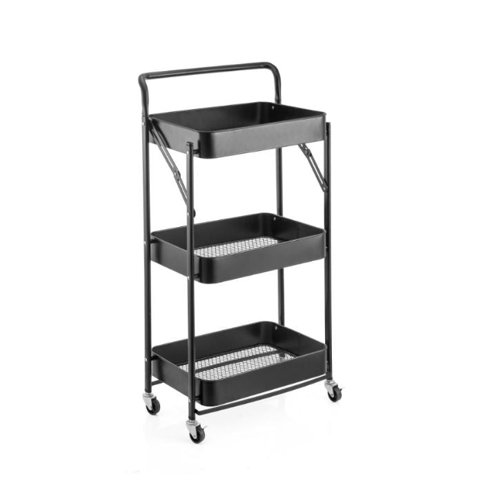 Desserte 3 étages pliable sur roulettes 18 po x 12 po x 34 po en métal