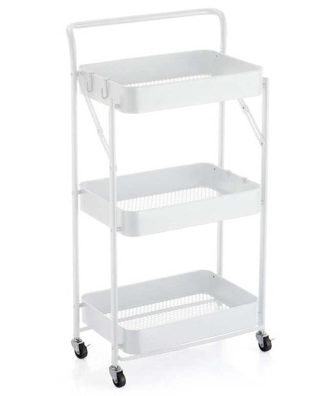 Desserte 3 étages pliable sur roulettes 18 po x 12 po x 34 po en métal