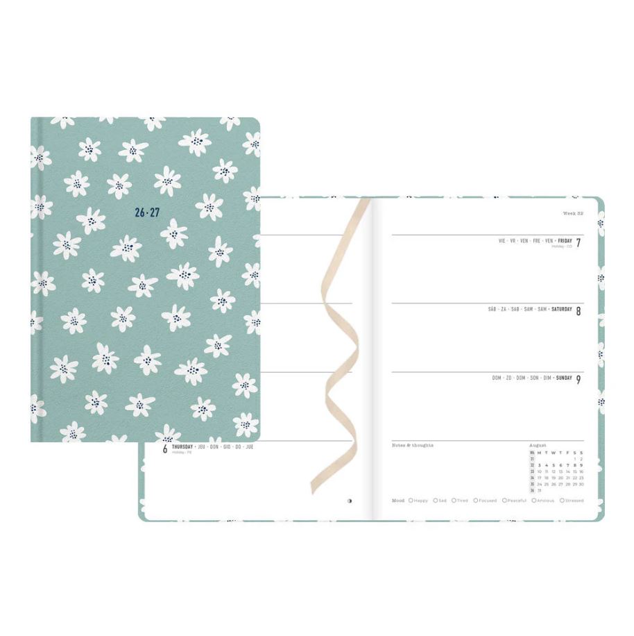 Agenda académique hebdomadaire 8 po x 6 po Letts avec marguerites