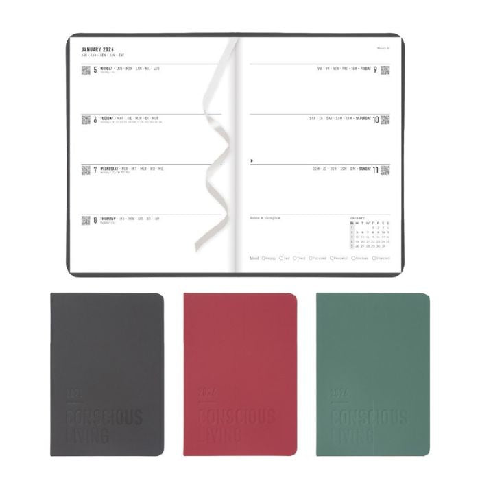 Agenda hebdomadaire/mensuel 8 po x 6 po Letts  Conscious E. vert pin