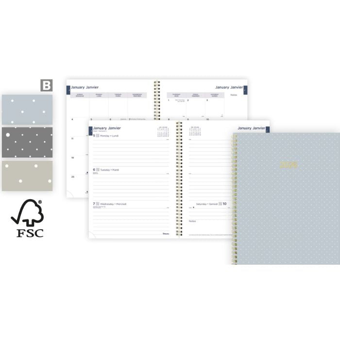 Agenda hebdomadaire 8 po x 5 po Blueline à pois