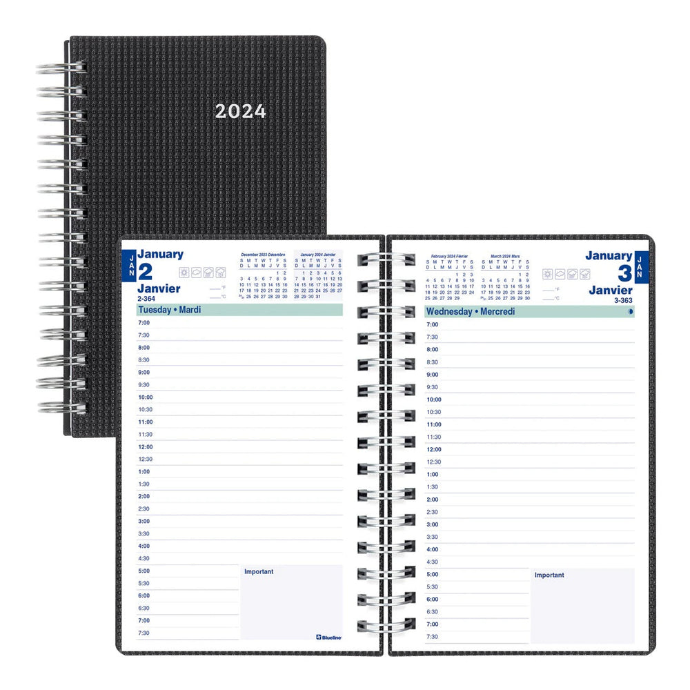 Agenda quotidien 8 po x 5 po Blueline Duraflex noir
