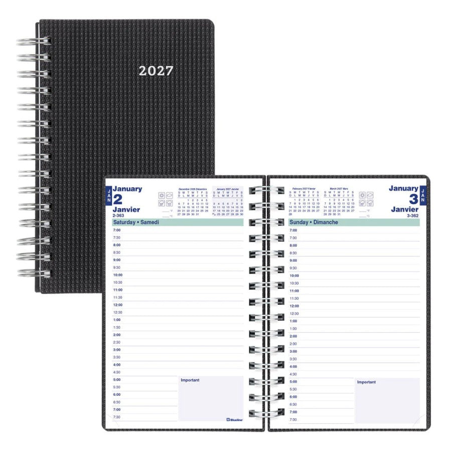 Agenda quotidien 8 po x 5 po Blueline Duraflex noir