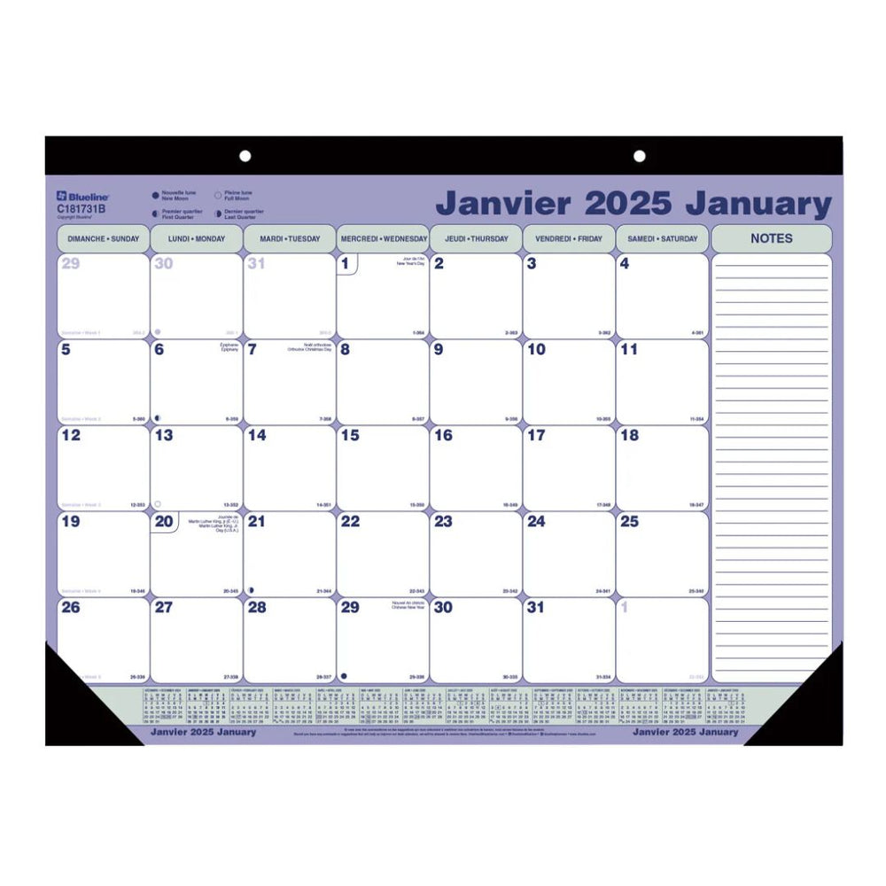 Calendrier sous-main mensuel 21,25 po x 16 po Blueline