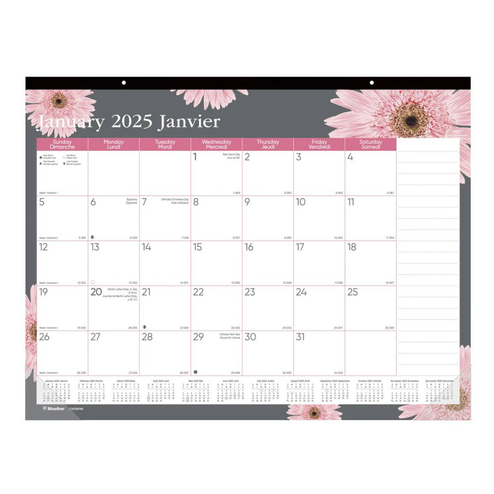 Calendrier sous-main mensuel 22 po x 17 po Blueline Ruban rose