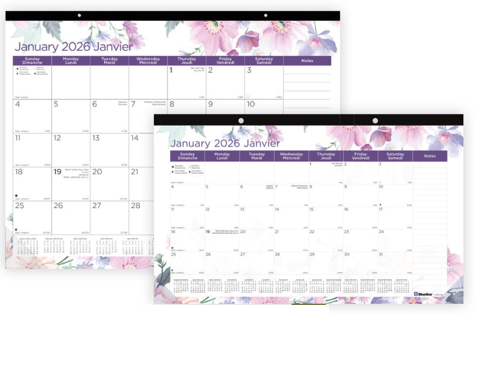 Calendrier sous-main mensuel 22 po x 17 po Blueline Passions