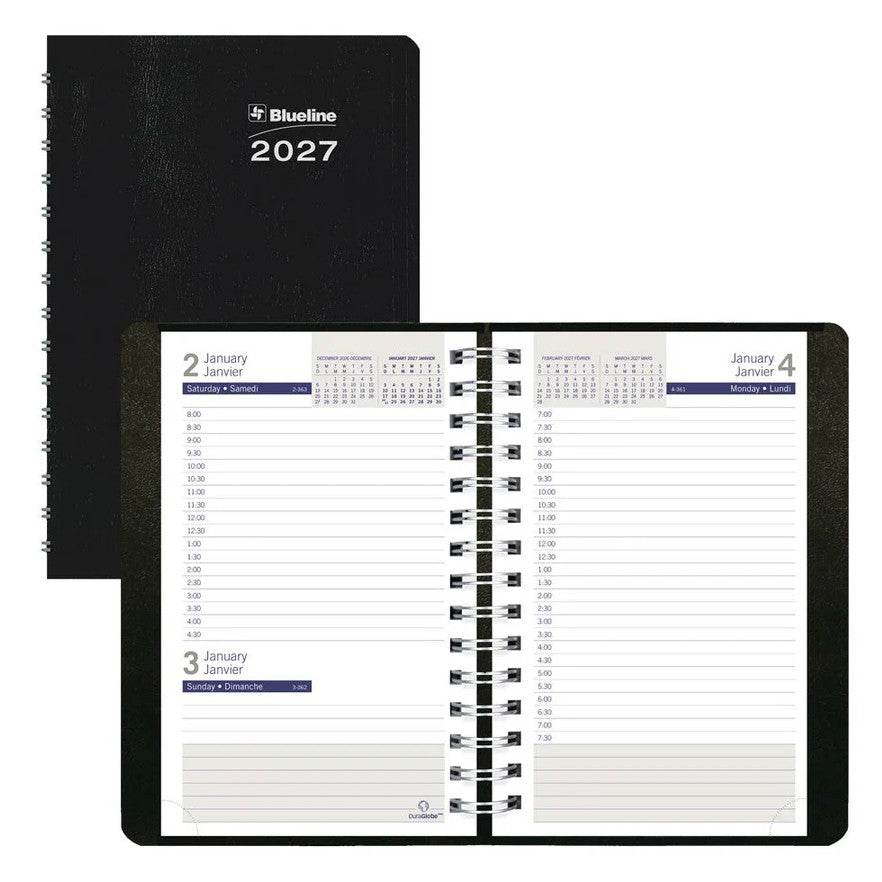 Agenda quotidien 8 po x 5 po Blueline DuraGlobe souple noir