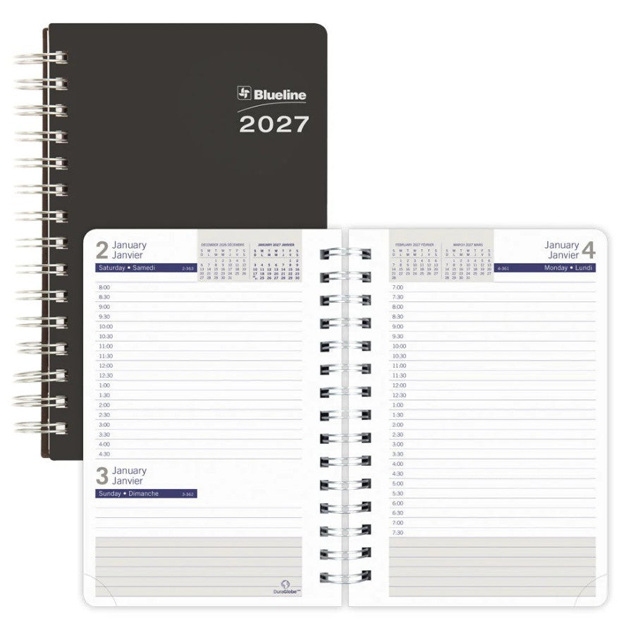 Agenda quotidien 8 po x 5 po Blueline DuraGlobe noir