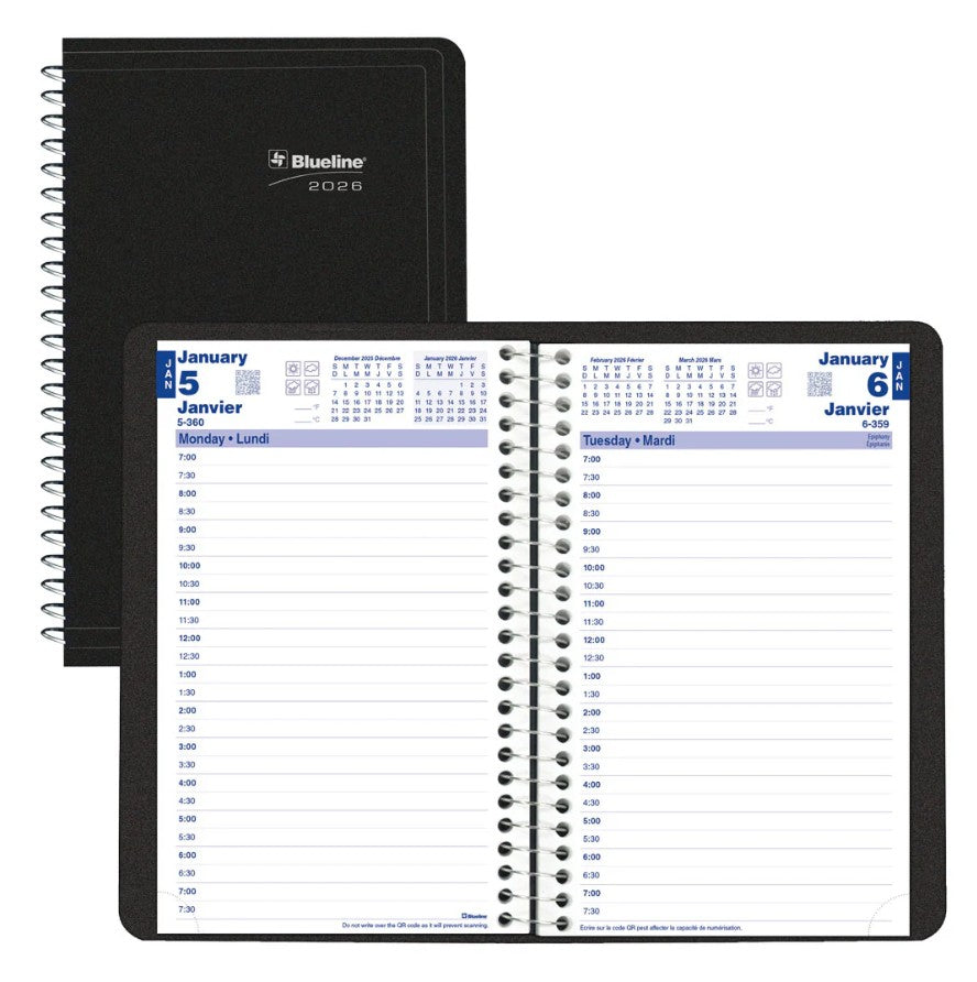 Agenda quotidien 8 po x 5 po Blueline noir