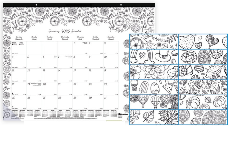 Calendrier sous-main mensuel 22 po x 17 po Blueline à colorier