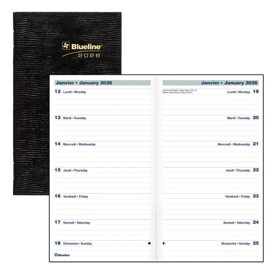 Agenda hebdomadaire de poche 6 po x 3,5 po Blueline noir