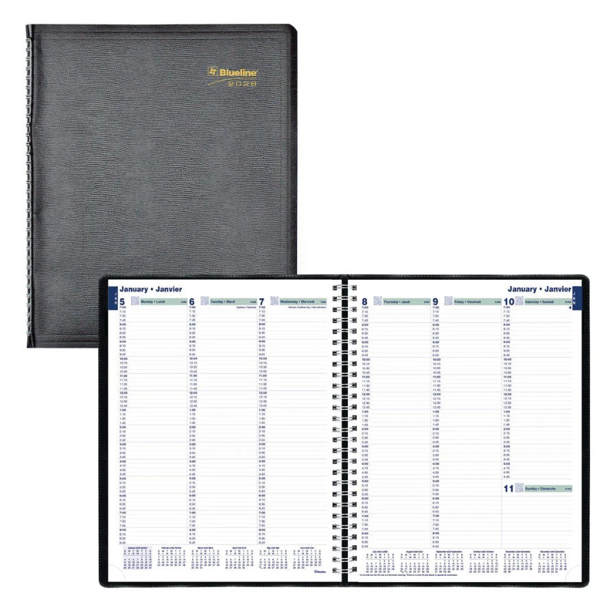 Agenda hebdomadaire avec horaire au 15 minutes 11 po x 9 po Blueline noir