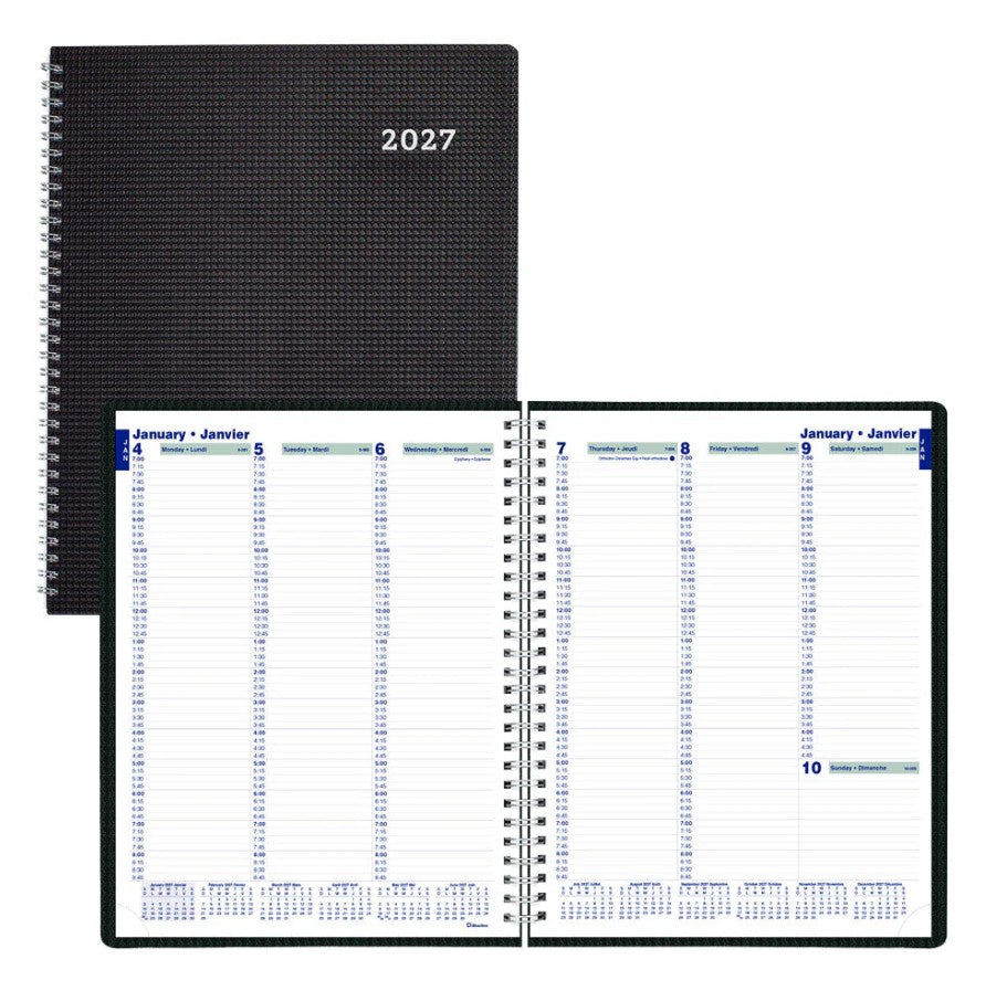 Agenda hebdomadaire avec horaire au 15 minutes 11 po x 9 po Blueline noir