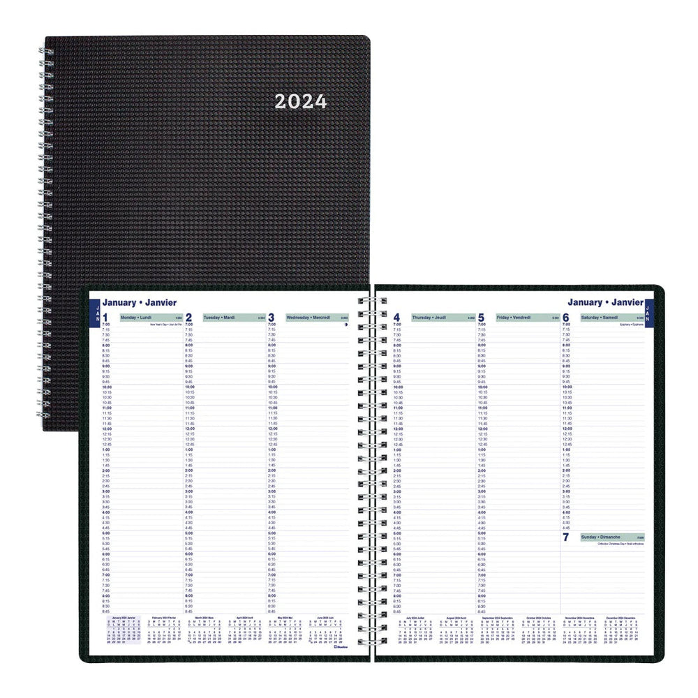 Agenda hebdomadaire avec horaire au 15 minutes 11 po x 9 po Blueline noir