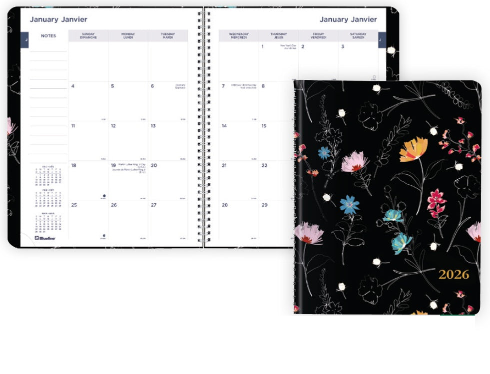 Agenda mensuel 11 po x 8,5 po Blueline floral dramatique