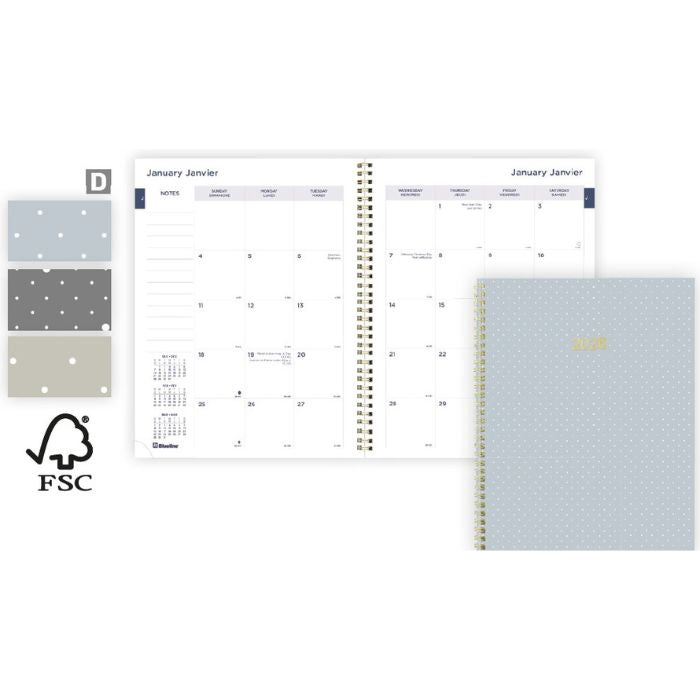 Agenda mensuel 11 po x 8,5 po Blueline à pois