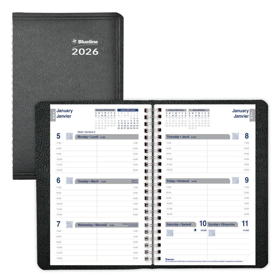 Agenda hebdomadaire 8 po x 5 po Blueline Net Zero Carbon noir