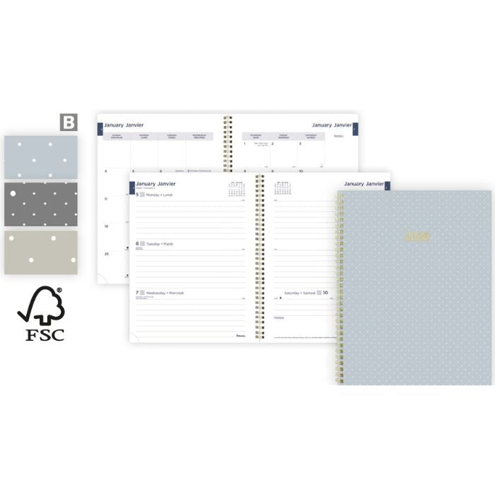 Agenda hebdomadaire 11 po x 8,5 po Blueline à pois