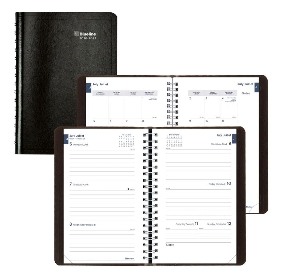 Agenda académique hebdomadaire/mensuel 8 po x 5 po Blueline noir
