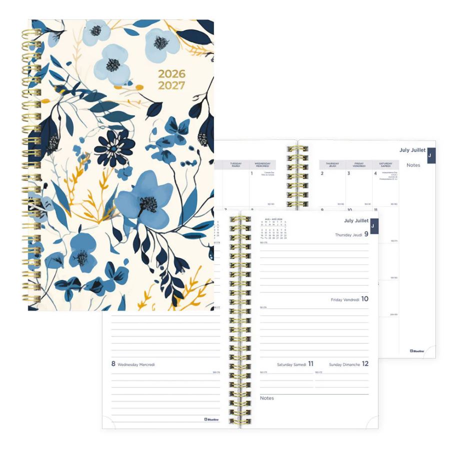 Agenda académique hebdomadaire 8 po x 5 po Blueline Blossom