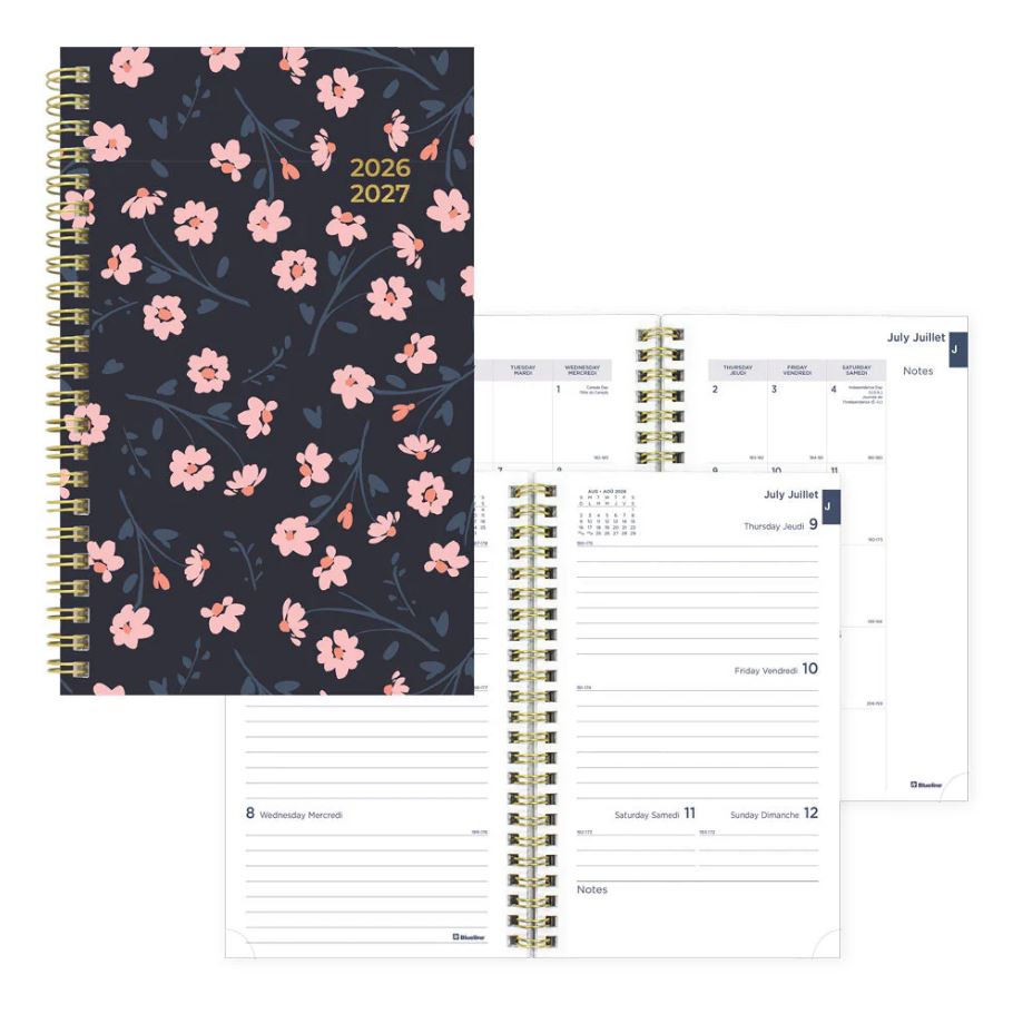 Agenda académique hebdomadaire 8 po x 5 po Blueline Blossom