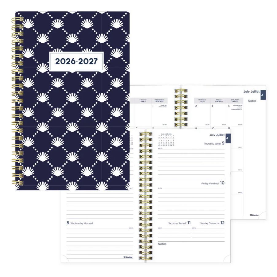 Agenda académique hebdomadaire/mensuel 8 po x 5 po Blueline Nautique Coquillages